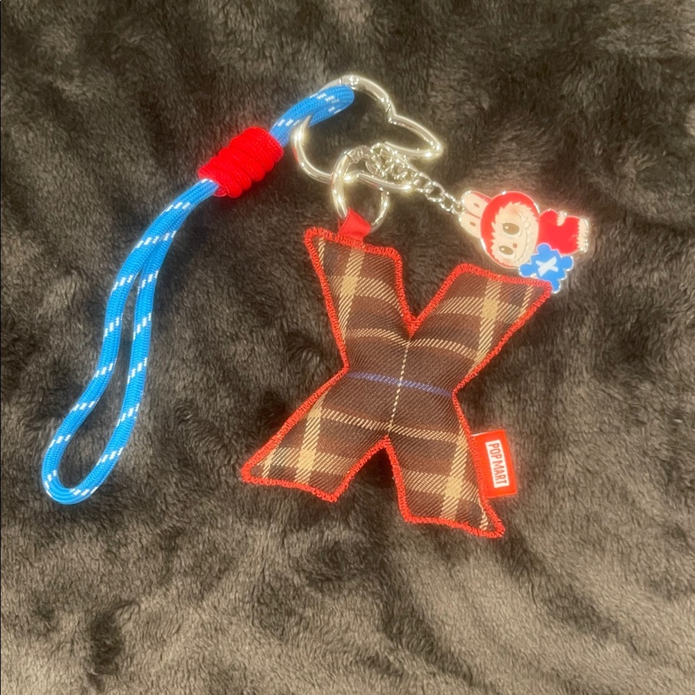 Pin for Love Plaid X Keychain with Blue Strap
